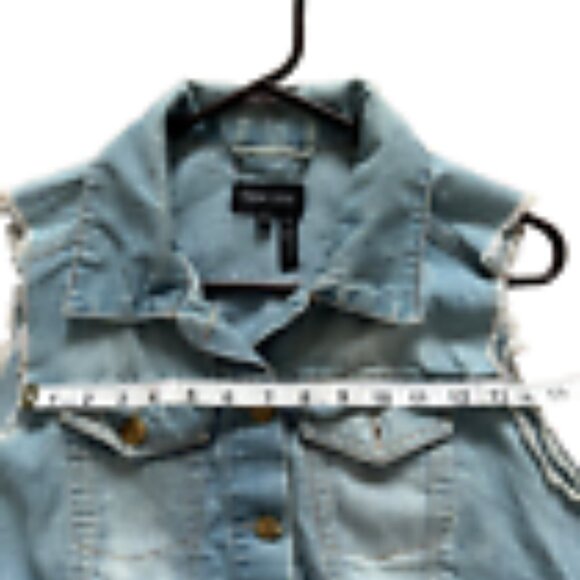 Jeans Vest y2K New Look Ladies Faded Blue Denim Size 1X‎ Stretch Y2K Biker - Picture 9 of 13